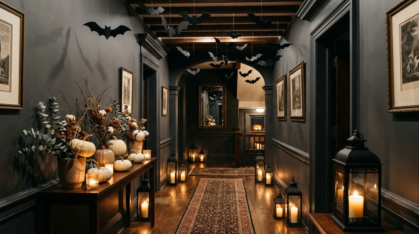 Bring in seasonal art with restraint inspiration for a spooky chic Halloween interior.